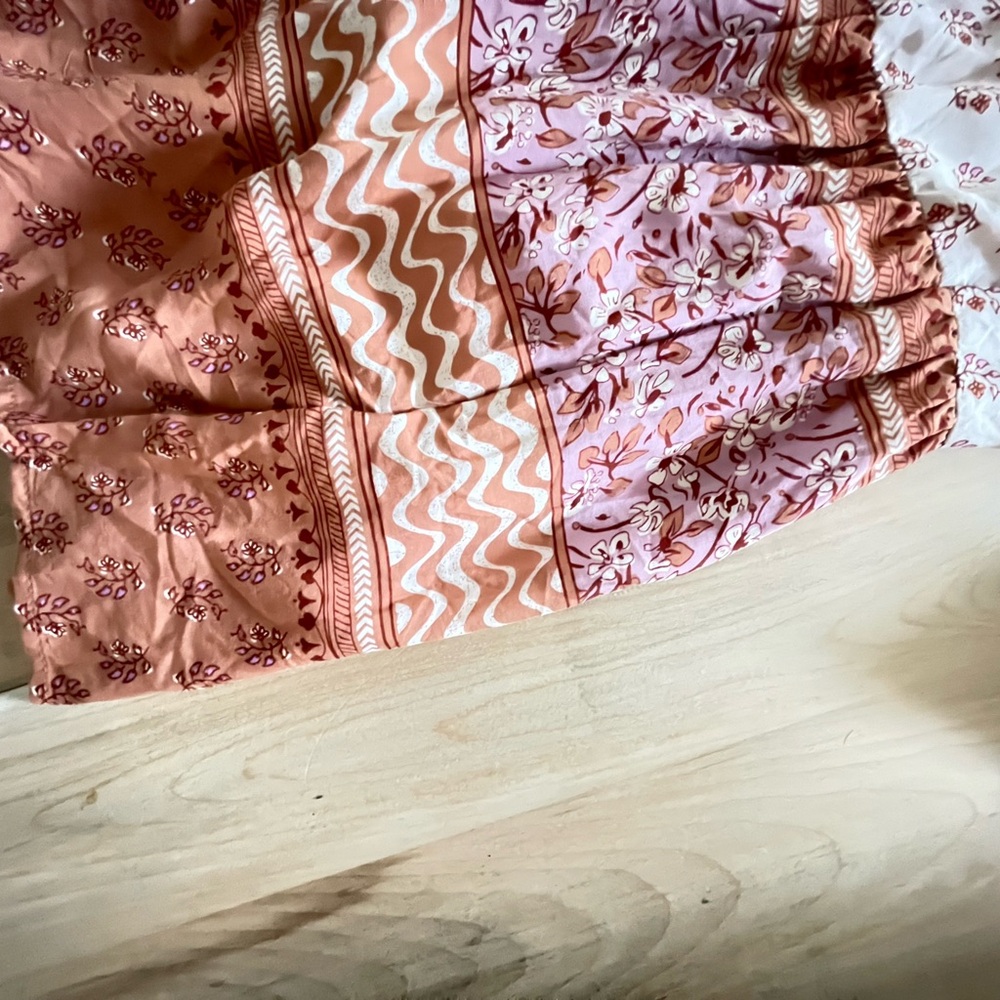 Boho Cream , Rust Printed Tiered Mini Dress Beachy Flowy , hippie summer Beach - Picture 5 of 12
